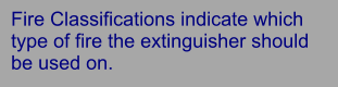 Fire Classifications indicate which type of fire the extinguisher should  be used on.